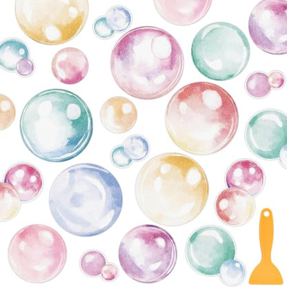 Fullhawl 30 Pcs Pastel Bubble Non Slip Shower Stickers, Bathtub Grip | 30 Pack Pastel Bubble Design, Smooth Decorative Look, Non Slip Texture, Brightens Bathroom While Improving Safety - style: Pastel Bubble