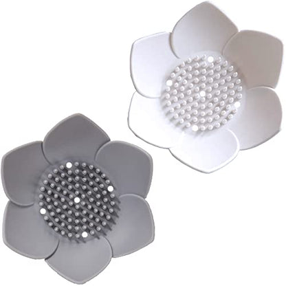 2 Pack Silicone Soap Tray Dishes Soap Holder Saver Draining Bathroom Shower Sink Bathtub - color: 2 Pack, White + Grey