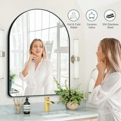 CREA Brushed Gold Waterfall Bathroom Faucet 1 Hole Single Handle Bathroom Sink Faucet with Pop Up Drain Stainless Steel Vanity Faucet Basin Mixer Tap Hot Cold Water Supply Line 3 Hole Deck Plate - color: Gold, style: Open Waterfall