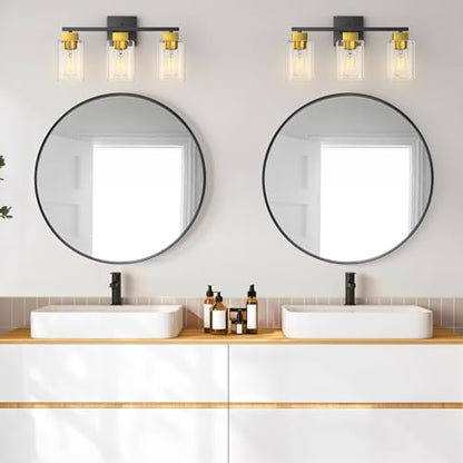 Black and Brushed Gold Bathroom Vanity Light, 3-Light Vanity Lighting fixtures Over Mirror, Square Design & UL Certification, Wall Sconces with Clear Glass Shades, E26 Socket (Bulbs Not Included) - color: Black and Brushed Gold, size: 3 Light