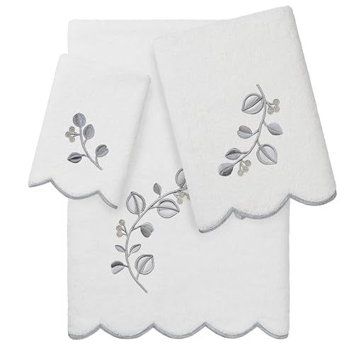Jardin Turkish Cotton Scallop Towel-Grey-3 Pcs Set - color: Grey, size: 3 Pcs Set