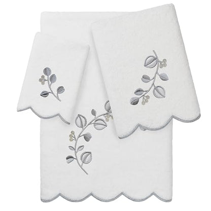 Jardin Turkish Cotton Scallop Towel-Grey-3 Pcs Set - color: Grey, size: 3 Pcs Set