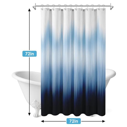 3 in 1 Shower Curtain and Liner,72 x 72 inch, Abstract Navy | Teal Inspirational Modern Double Layers Waterproof Fabric with See Through Top Window Open Grommet Bath Curtain - color: Abstract Navy Blue