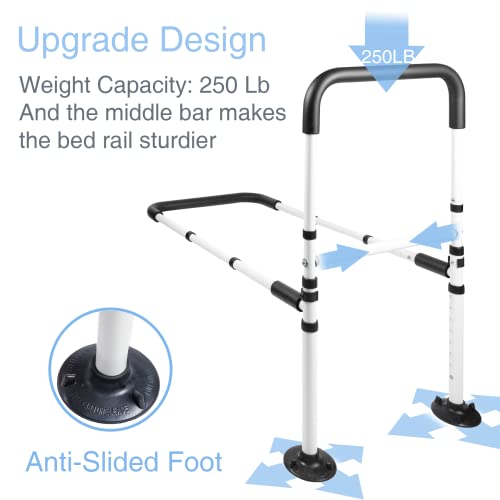Bed Assist Rails Adjustable, Safety Bed Handle with Leg, Fall Prevention Hand Guard Grab Bar Bed Cane, Bed Rails for Elderly, Adults, Senior, Handicap, Disabled, Fit King, Queen, Full, Twin