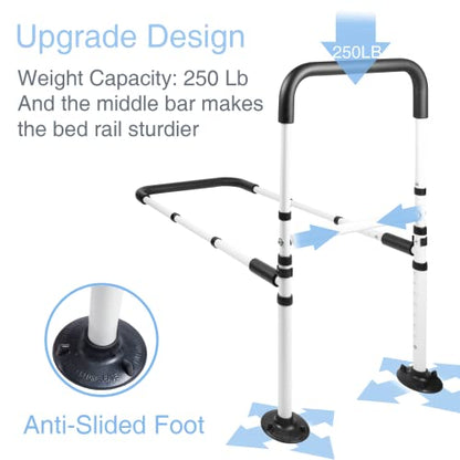 Bed Assist Rails Adjustable, Safety Bed Handle with Leg, Fall Prevention Hand Guard Grab Bar Bed Cane, Bed Rails for Elderly, Adults, Senior, Handicap, Disabled, Fit King, Queen, Full, Twin