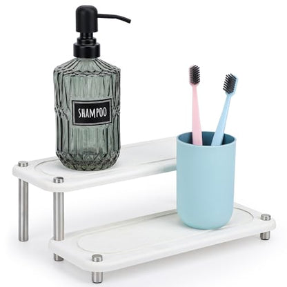 Segbeauty 2 Tier Instant Dry Counter Organizer, 11x4.3in Quick Dry Diatomaceous Earth Stone Drying Tray, Water Absorbing Stone Fast Drying Countertop Rack Sponge Soap Holder for Kitchen Bathroom White - color: Pure White
