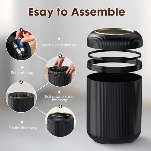 Procade Touchless Trash Can Bathroom,Small Motion Sensor Trashcan with lid | 3 Gallon Automatic Garbage Can,Smart Gold and Black Trash Bin,Auto WasteBasket for Bedroom,Office,Dorm,Toilet, rv, Kitchen - color: Black