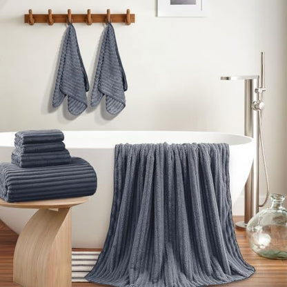 Extra Large Bath Towel Set 10 Piece, XL Bath Towels 35"x67" Oversized Bath Sheets, 280 GSM Microfiber Quick Dry Absorbent Towels, 5 Bath Sheets & 5 Hand Towels (Dark Gray) - color: Dark Gray, size: Bath towel 35" x 67"+hand towel 30"x13"