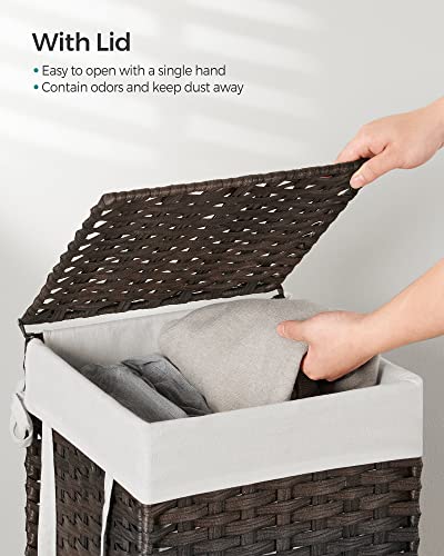 SONGMICS Laundry Hamper with Lid, 17.2 Gallon (65 L) Synthetic Rattan Clothes Laundry Basket with Lid and Handles, Foldable, Removable Liner, Chestnut Brown ULCB165K01 - color: Chestnut Brown, size: 65 L