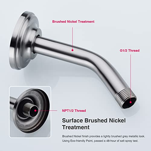 6 Inch Brushed Nickel Shower Arm and Flange Angled Head Pipe | Stainless Steel Wall Mounted Curved Gooseneck, Bathroom Extension Shower Neck - color: Brushed Nickel, style: 6 inch