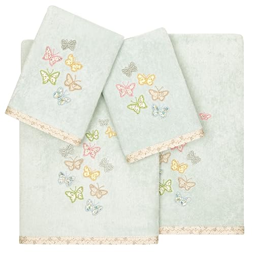 Frolic 4-Piece Luxury Towel Set, Calico Applique, Soft & Durable Turkish Cotton, Elegant Bathroom Ensemble, 2 Bath 2 Hand Towels, Aqua - color: Aqua, size: 2 Pcs Bath 2 Pcs Hand Towel