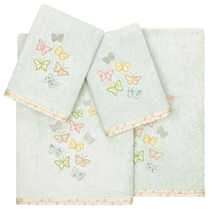 Frolic 4-Piece Luxury Towel Set, Calico Applique, Soft & Durable Turkish Cotton, Elegant Bathroom Ensemble, 2 Bath 2 Hand Towels, Aqua - color: Aqua, size: 2 Pcs Bath 2 Pcs Hand Towel