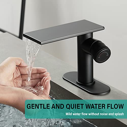becola Modern Bathroom Sink Faucet，Black Bathroom Faucet，Waterfall Faucet for Bathroom Sink，Single Hole Cold and Hot Vanity Faucet，Single Handle Vessel Sink Faucet with Adjust Knobs and Deck Plate - color: Matte Black, size: low