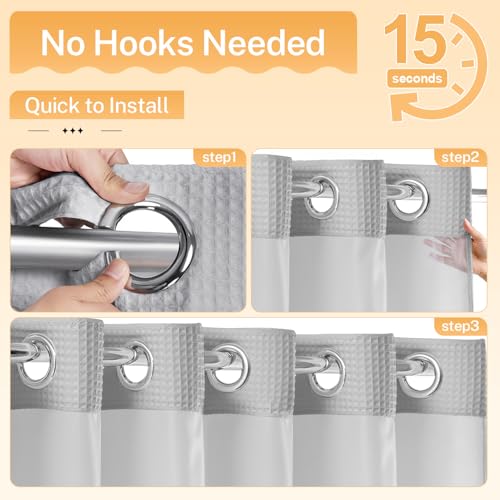 River Dream Gray Cotton Blend Fabric Shower Curtain Set with Liner, 71x74 | Waffle Weave, No Hook Needed, with Snap in Replacement Liner, Top Sheer Window, Hotel Quality Fabric for Bathroom - color: Lake Wanaka, size: 71"W x 74"L (Pack of 1)