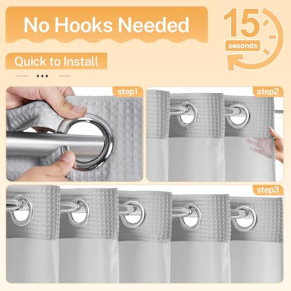 River Dream Gray Cotton Blend Fabric Shower Curtain Set with Liner, 71x74 | Waffle Weave, No Hook Needed, with Snap in Replacement Liner, Top Sheer Window, Hotel Quality Fabric for Bathroom - color: Lake Wanaka, size: 71"W x 74"L (Pack of 1)