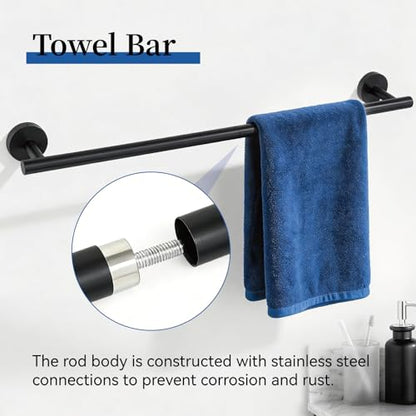 HOMOTEK 4 Pieces Bathroom Accessories Hardware Set, 24 inch Towel Bar, Towel Ring, Robe Hook, Toilet Paper Holder, Stainless Steel Rack Kit Wall Mounted, Matte Black - color: Matte Black