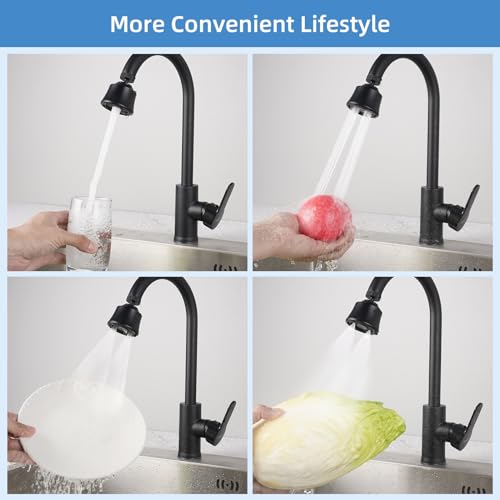 4 Modes Kitchen Sink Faucet Head, Big Angle Swivel Aerator, Matte Black | Faucet Sprayer Attachment with 55/64-27UNS Famale Thread, Male Thread Adapter Included - color: Matteblack, style: with 1 joint ball
