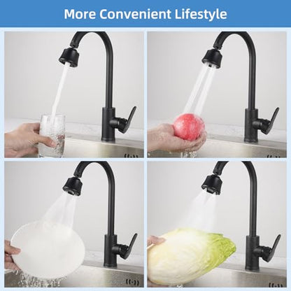 4 Modes Kitchen Sink Faucet Head, Big Angle Swivel Aerator, Matte Black | Faucet Sprayer Attachment with 55/64-27UNS Famale Thread, Male Thread Adapter Included - color: Matteblack, style: with 1 joint ball