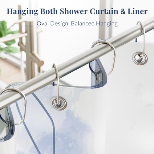 Bathway Shower Curtain Rings, Shower Curtain Hooks 12 Pcs Anti-Drop Shower Rings for Curtain, Metal Shower Curtain Rings Rust Proof, Brushed Nickel Shower Hooks for Shower Curtain Rod Bathroom - color: Nickel, style: Modern Oval
