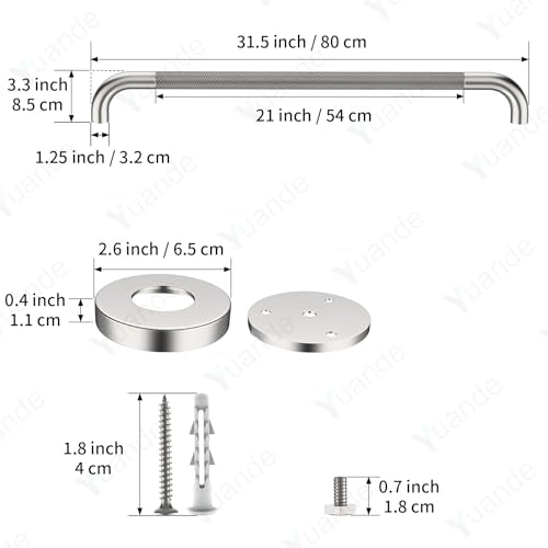 32 Inch Brushed Nickel Shower Grab Bar with Anti-Slip Knurled Grip | YuanDe Stainless Steel Bathroom Grab Bars,Shower Handrail Support, Handicap Elderly Balance Assist Handles-2Packs - color: Brushed Nickel, size: 32inch-2Pack