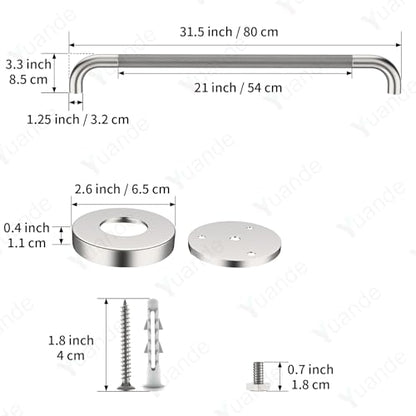32 Inch Brushed Nickel Shower Grab Bar with Anti-Slip Knurled Grip | YuanDe Stainless Steel Bathroom Grab Bars,Shower Handrail Support, Handicap Elderly Balance Assist Handles-2Packs - color: Brushed Nickel, size: 32inch-2Pack