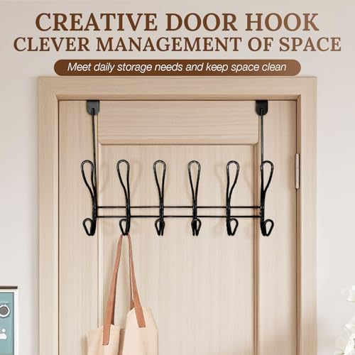 Twisted Design Over The Door Hook Rack With 12 Hooks - Towel, Coat Hanger for Bathroom, Bedroom or Laundry Room (Black) - style: Black with 12 Hooks
