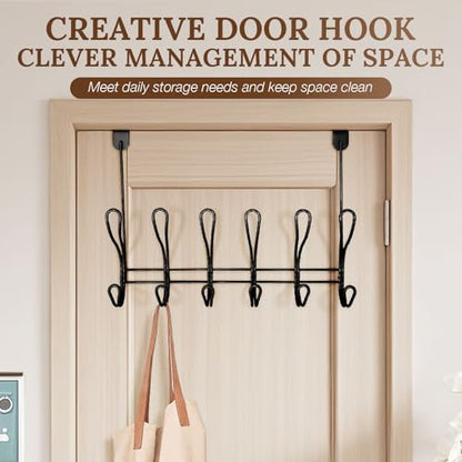 Twisted Design Over The Door Hook Rack With 12 Hooks - Towel, Coat Hanger for Bathroom, Bedroom or Laundry Room (Black) - style: Black with 12 Hooks