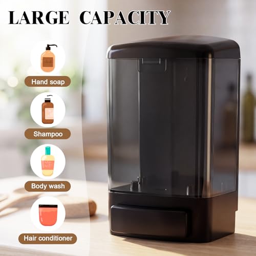 Hushee 4 Pcs Plastic Wall Mounted Soap Dispenser Commercial Manual Soap Containers Wall Dispenser for Kitchen Shower Hotel Liquid Shampoo Gel Chamber (33.8 oz 1000 ml,All Black) - color: All Black, size: 33.8 oz 1000 ml