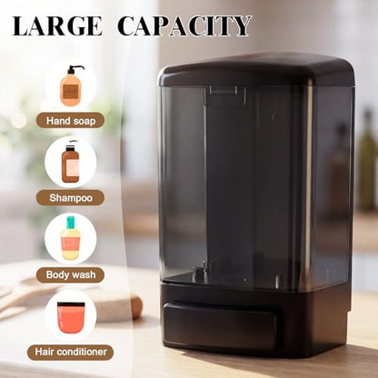 Hushee 4 Pcs Plastic Wall Mounted Soap Dispenser Commercial Manual Soap Containers Wall Dispenser for Kitchen Shower Hotel Liquid Shampoo Gel Chamber (33.8 oz 1000 ml,All Black) - color: All Black, size: 33.8 oz 1000 ml