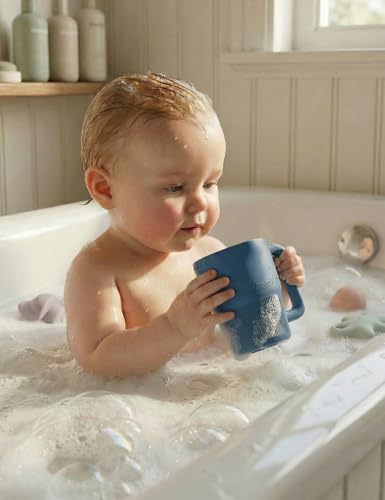 Roslim Silicone Baby Bath Rinse Cup - Shampoo & Body Washing Rinser for Kids & Toddlers, Lightweight Bath Cups for Rinsing Hair, Easy-Grip Handle, Ultra Soft Material (Ocean Blue) - color: Ocean Blue
