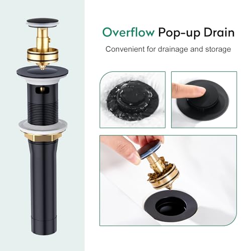 CREA Black Waterfall Bathroom Faucet 1 Hole,Matte Black Bathroom Faucet Single Handle Bathroom Sink Faucet with Pop Up Drain Stopper/ 3 Hole Plate,Stainless Steel RV Vanity Faucet Basin Mixer Tap - color: Black, style: Wide Spout