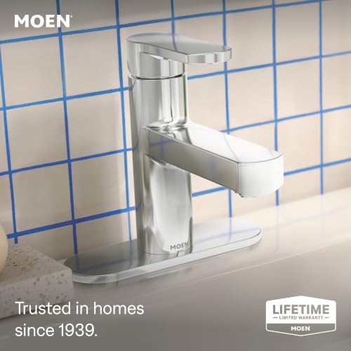 Moen Laris Chrome One-Handle Single Hole Modern Bathroom Sink Faucet with Optional Deckplate and Spring Loaded Drain Assembly, 84014 - color: Chrome