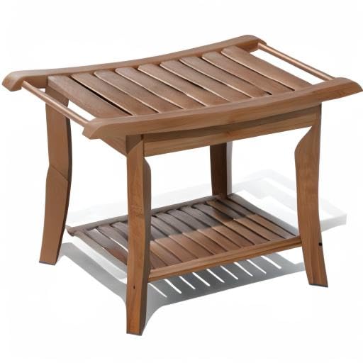 Bamboo Shower Stool Bench Waterproof with Storage Shelf for Shaving Legs or Spa Bath Seat in Bathroom & Inside Shower for Adults Seniors Elderly (24 x 13.4 x 18.5 inches+Walnut) - size: 24 x 13.4 x 18.5 inches+Walnut