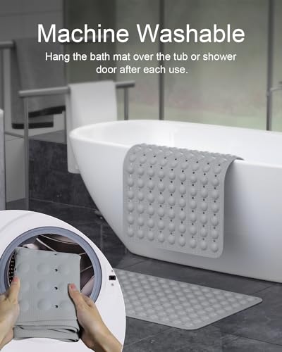 Bath Mat for Tub Shower Mat Non Slip Kids Rubber Shower Tub Mat, 100% Natural Rubber no Plastic Odors Perfect for Baby and Elder, Strong Suction Cups, Textured Mat Surface, 28 X 16 inches, Grey - color: Grey With Drain Holes