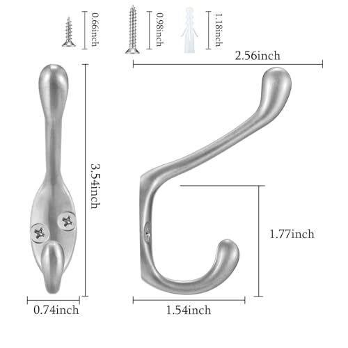 Coat Hooks 5 Pack-Heavy Duty Wall Mounted Brushed Nickel Door Hooks Double Prong Hooks for Hanging Clothes/Towels/Key-Suitable for Bedroom/Bathroom/Entryway - color: Brushed Nicekl