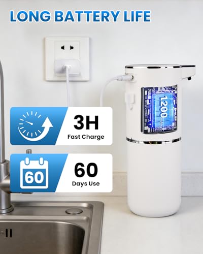 Automatic Foaming Soap Dispenser, Touchless, White | USB Rechargeable, 4 Adjustable Volume, Clog-Free, Soap Waste Reduction, Easy for Toddlers - color: White