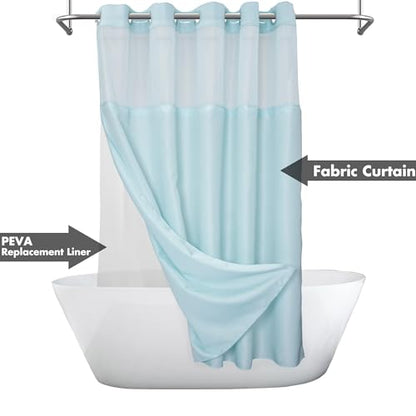 River Dream No Hook Shower Curtain with Snap-in Liner Set, Blue, 71x74 | Snap on/off Waterproof PEVA Liner, See Through Top Window, Slub Textured, Hotel Style Shower Curtain Set, Standard Size - color: Blue, size: 71"W x 74"L (Pack of 1)