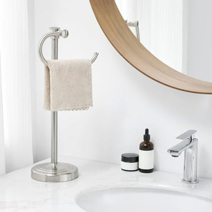 17 Inch Brushed Nickel Stand Towel Bar Hanger Hand Towel Bar Bathroom Vanity Countertop Towel Holder Free Standing Stainless Steel Towel Ring Hardware Accessories Towel Rack - color: Brushed Nickel