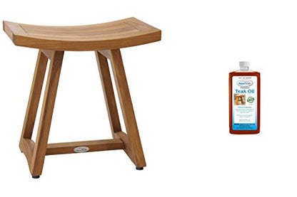 AquaTeak Asia Buru 18" Teak Shower Bench & Premium Teak Oil | Durable, Water-Resistant Teak, Shower Chair & Shaving Foot Rest, Indoor/Outdoor Use - size: B. Bench w/ Teak Oil