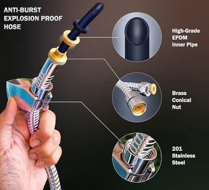 Handheld Toilet Bidet Sprayer - Shattaf Set, Jet Spray with Easy Installation, Muslim Shower for Feminine wash, Baby Cloth Diaper, Personal Hygiene, 120cm Stainless Steel Hose Pipe, Chrome