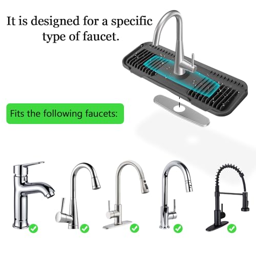 Kitchen Faucet Mat, DK-SIMINA Silicone Faucet Mat Silicone Faucet Drip Catcher with Cuttable Circular Central for Kitchen Sink, Tailor-Made for Faucets with Deck Plate【Black】 - color: Black