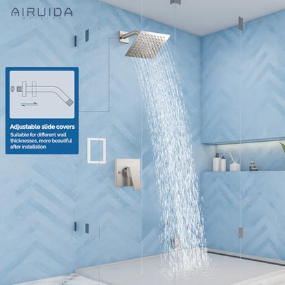 Airuida Shower Faucet Set,6 Inch Shower Valve Kit,Brushed Nickel | Male Threads,Rough-in Valve Shower Trim Kit,Single Handle Control Shower Set - color: Brushed Nickel, size: 6 Inch