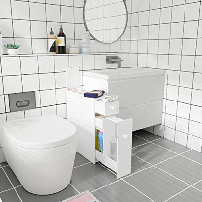 Tangkula Slim Storage Cabinet, Free Standing, with Slide Out Drawers, Narrow Floor Bathroom Organizer Next to Toilet, Toilet Paper Holder, 19 x 6.5 x 23 Inches (White) - color: White
