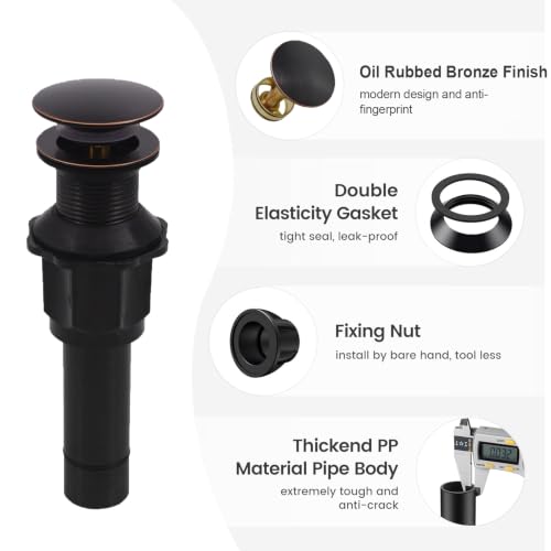 Bathroom Sink Drain Without Overflow, Oil Rubbed Bronze Bathroom Sink Stopper for Vanity Vessel Sink, Rapid Draining Stainless Steel Pop Up Drain with Hair Catcher Anti-Clog Strainer - color: Oil Rubbed Bronze