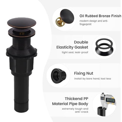 Bathroom Sink Drain Without Overflow, Oil Rubbed Bronze Bathroom Sink Stopper for Vanity Vessel Sink, Rapid Draining Stainless Steel Pop Up Drain with Hair Catcher Anti-Clog Strainer - color: Oil Rubbed Bronze