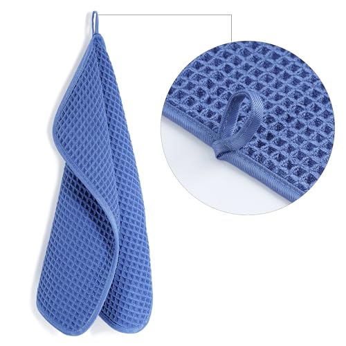POLYTE 430 GSM Microfiber Lint Free Washcloth Face Towel, 13 x 13 in, 4 Pack (Waffle Weave) - color: Royal Blue