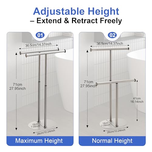 Standing Towel Rack Brushed Nickel 2 Tiers Stainless Steel Adjustable Towel Drying Rack for Bathoom - color: Brushed Nickel
