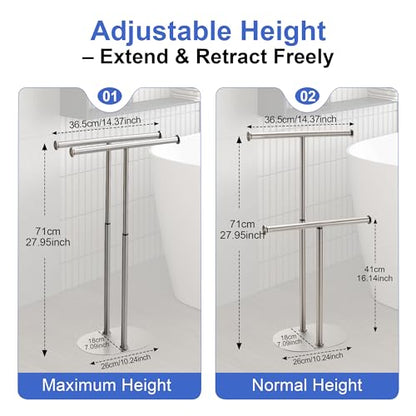 Standing Towel Rack Brushed Nickel 2 Tiers Stainless Steel Adjustable Towel Drying Rack for Bathoom - color: Brushed Nickel