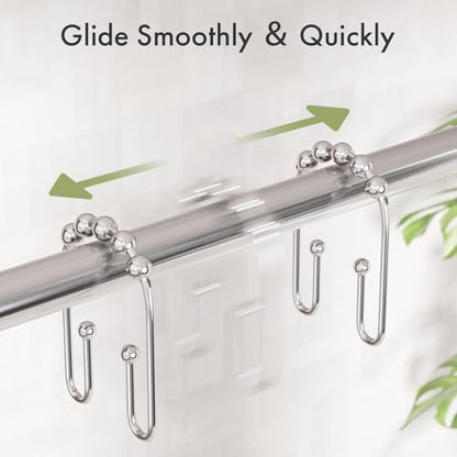 AmazerBath Shower Curtain Hooks Chrome Metal Shower Curtain Rings Rust Proof, Double Sided Shower Curtain Hooks for Shower Curtain Liner Smooth Shower Hooks Rings for Bathroom, Shower Rod Hook 12Pcs - color: Chrome, style: Modern