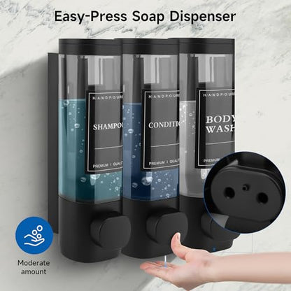 Shampoo and Conditioner Dispenser, 3 Chamber 300ml, Wall Mounted, Black | Shower Soap Dispenser, Refillable Hand Soap Dispensers, Body Wash Dispenser for Bathroom, Kitchen, Hotel, Home - color: Black, size: 3 Chamber